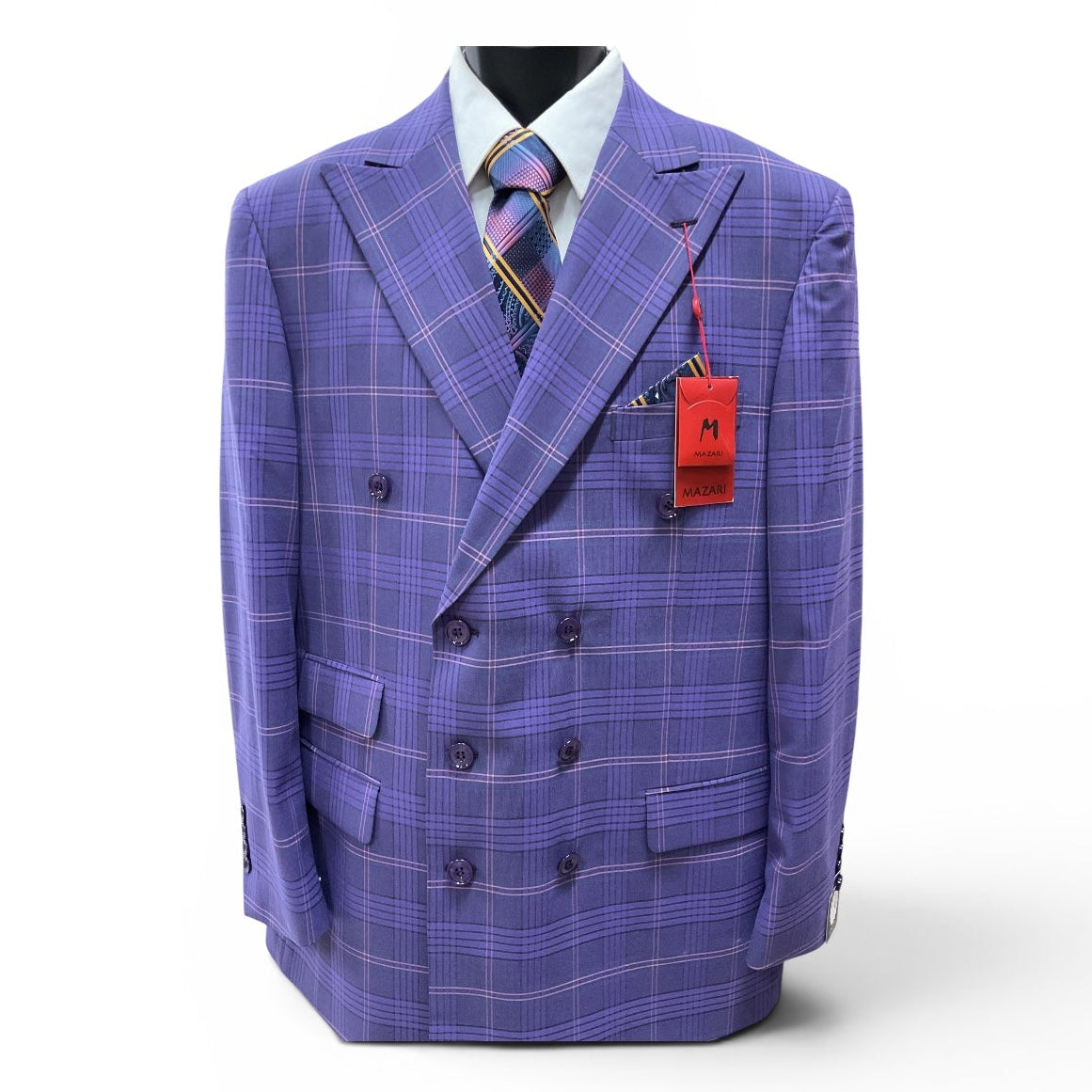 Mazari Purple plaid double breasted suit