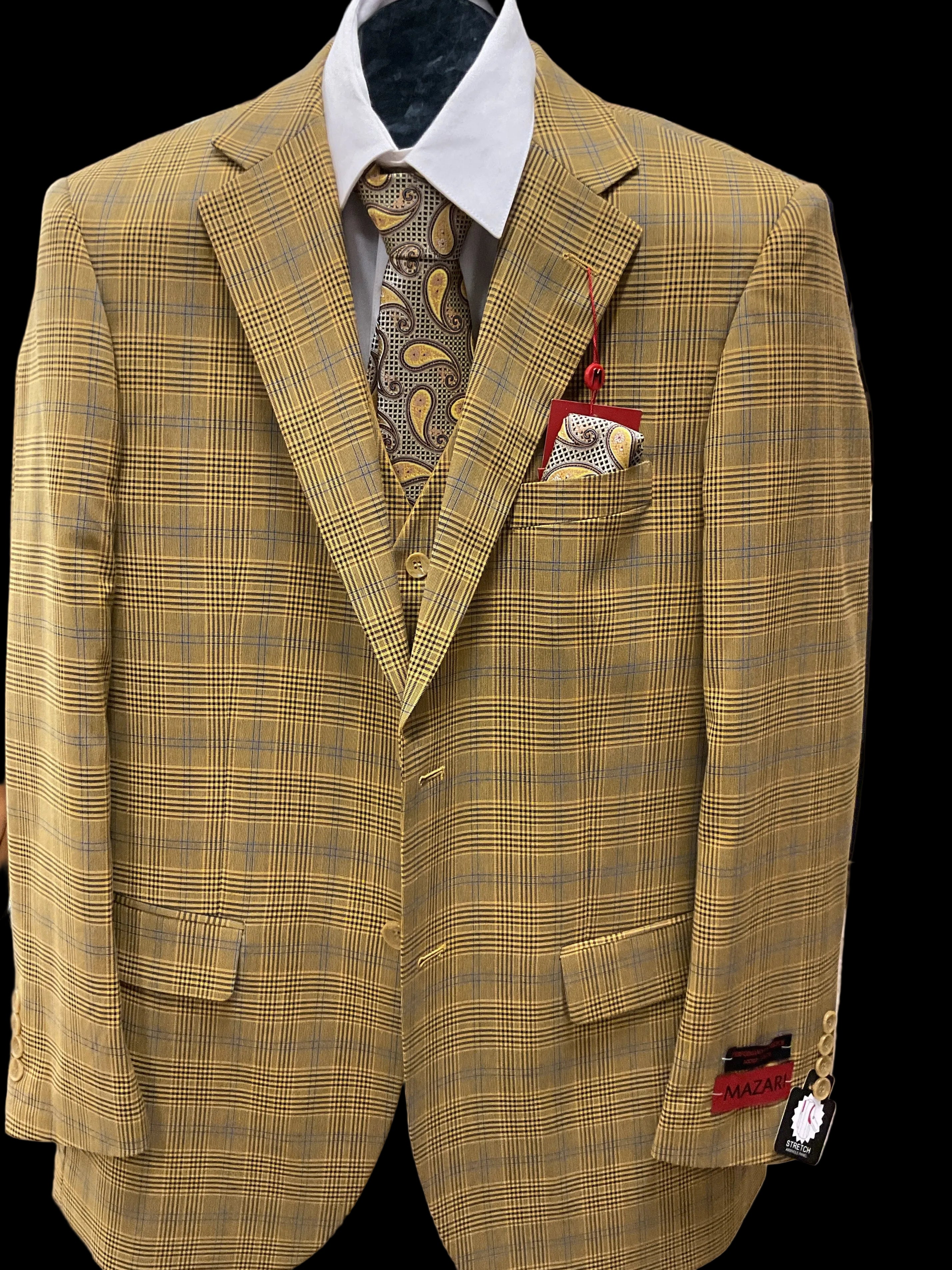 Mazari Mustard Plaid suit with vest
