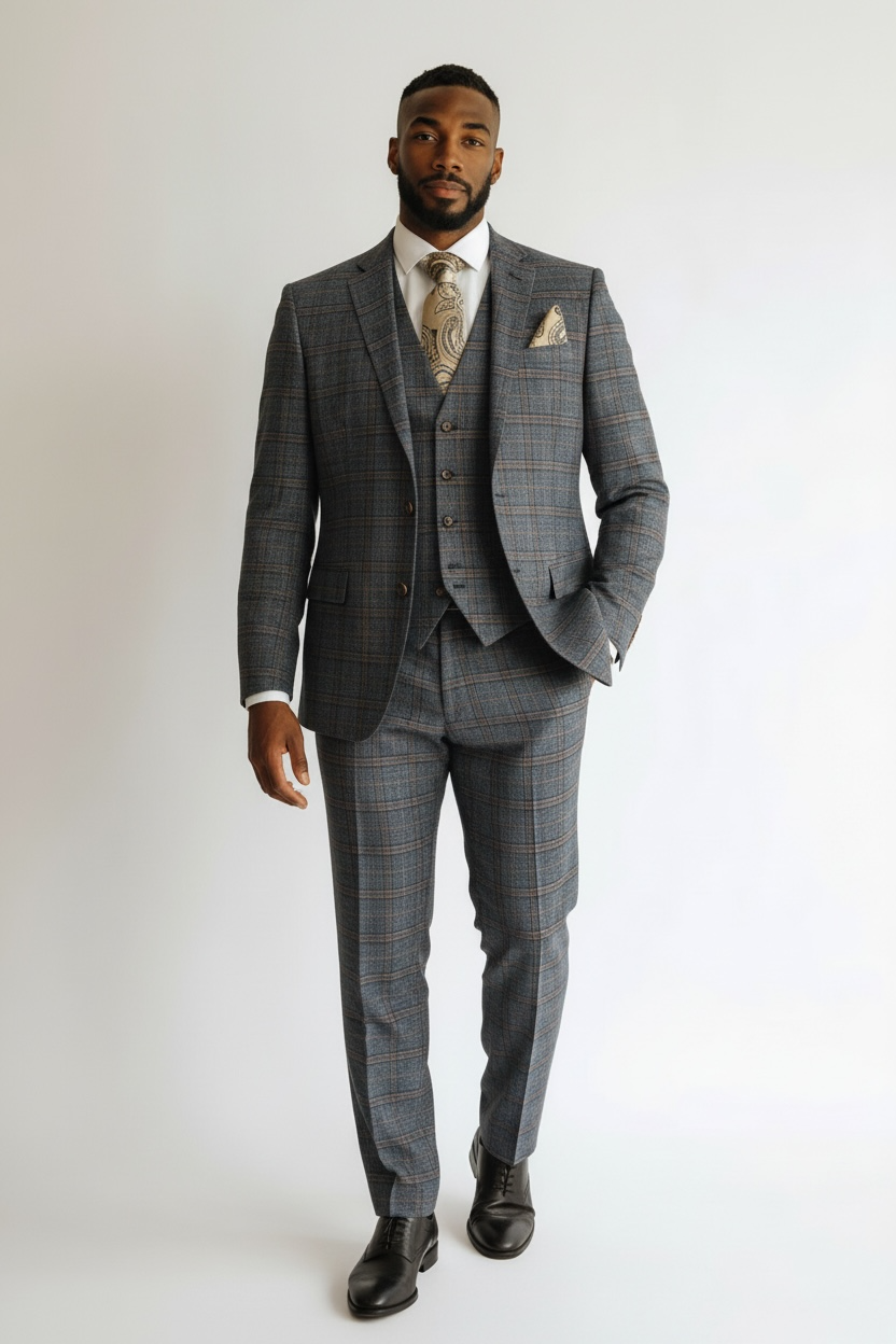 Vitali 3 pc suit(M2342-NP ) in Charcoal and Grey colorway