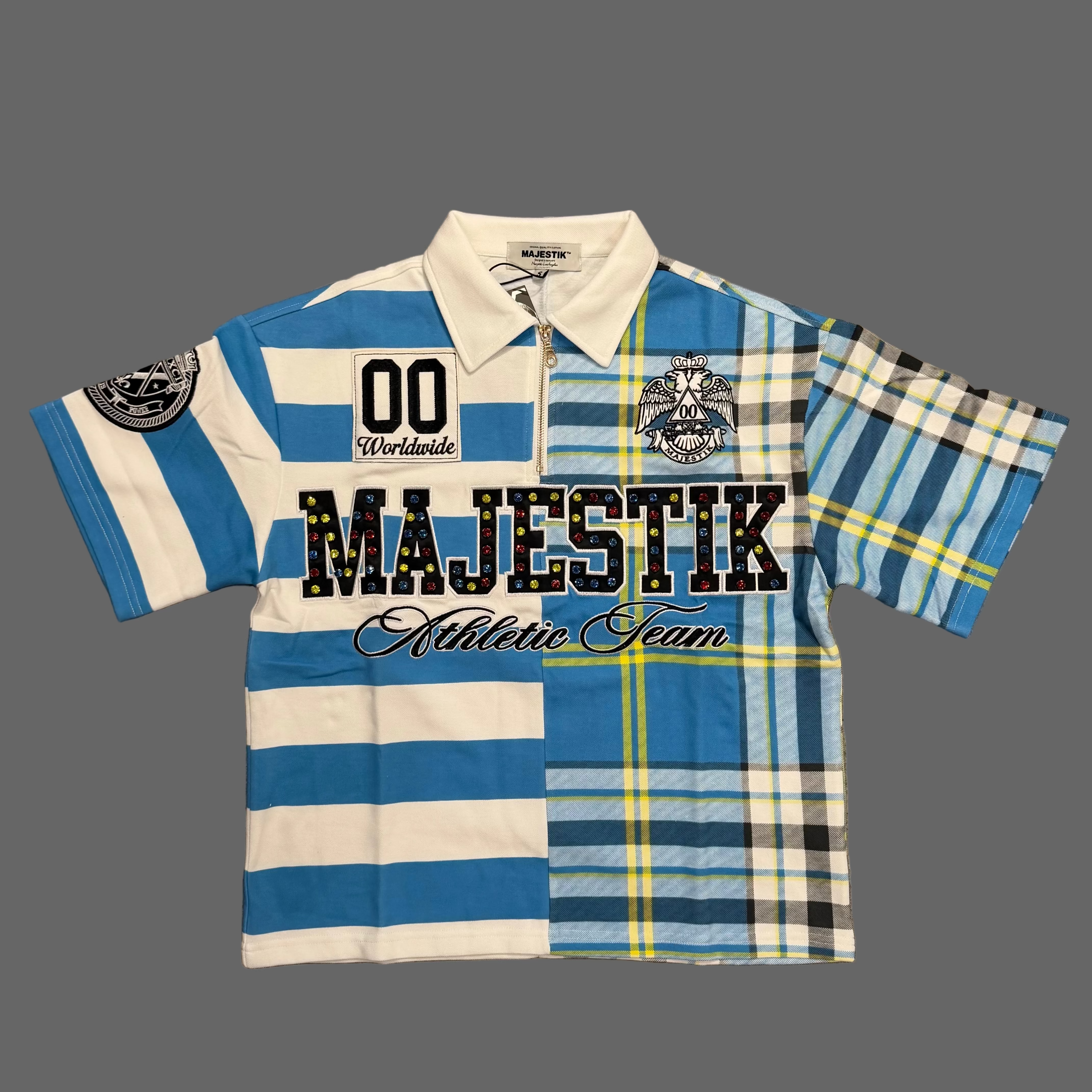 Majestik Blue Plaid Polo