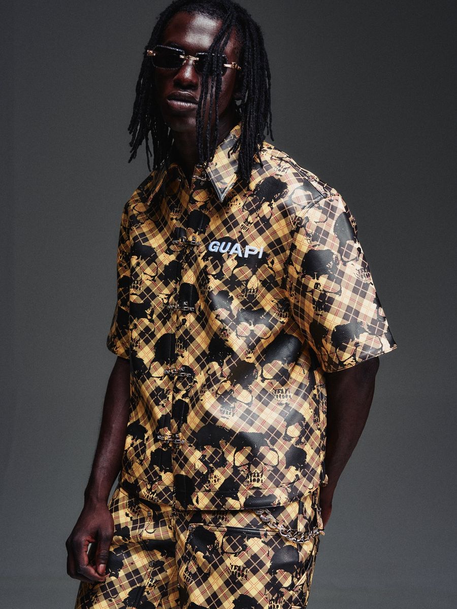 Guapi Skull Plaid Leather Shirt