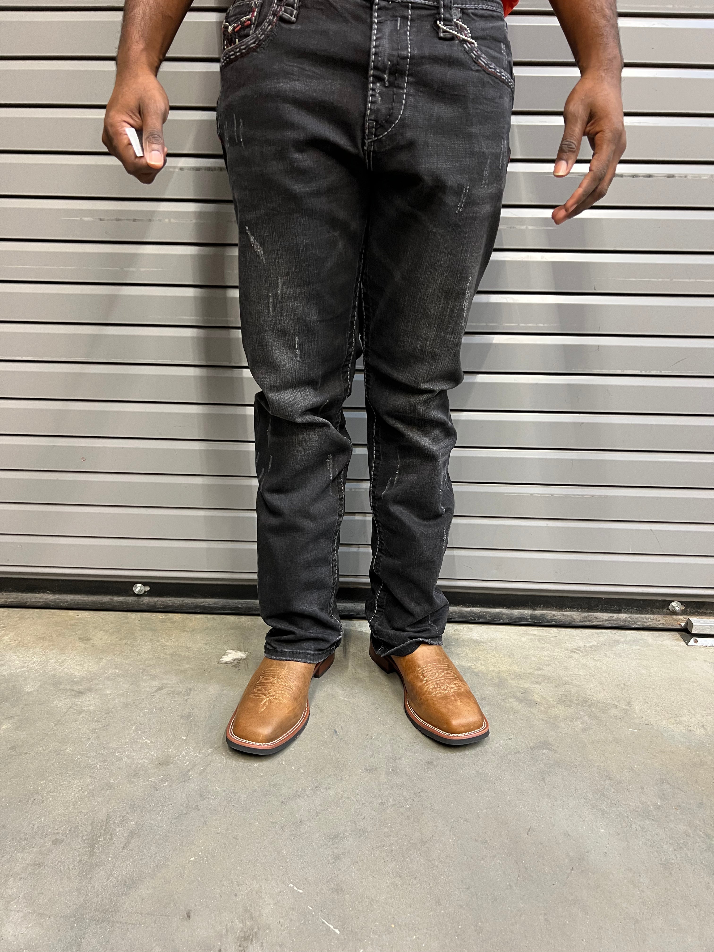 DE NIKO JEANS BLACK FADE - RED STITCH