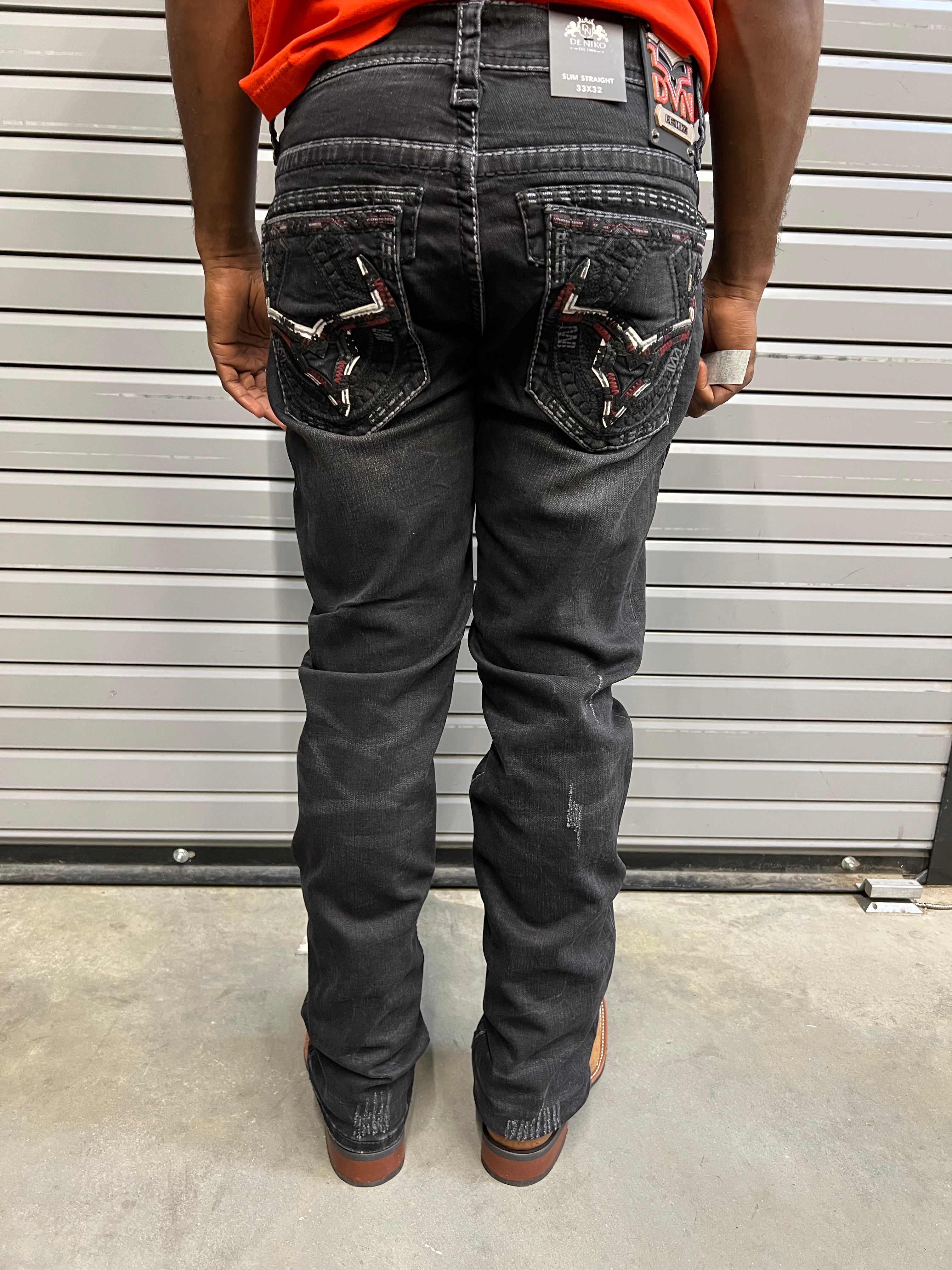 DE NIKO JEANS BLACK FADE - RED STITCH