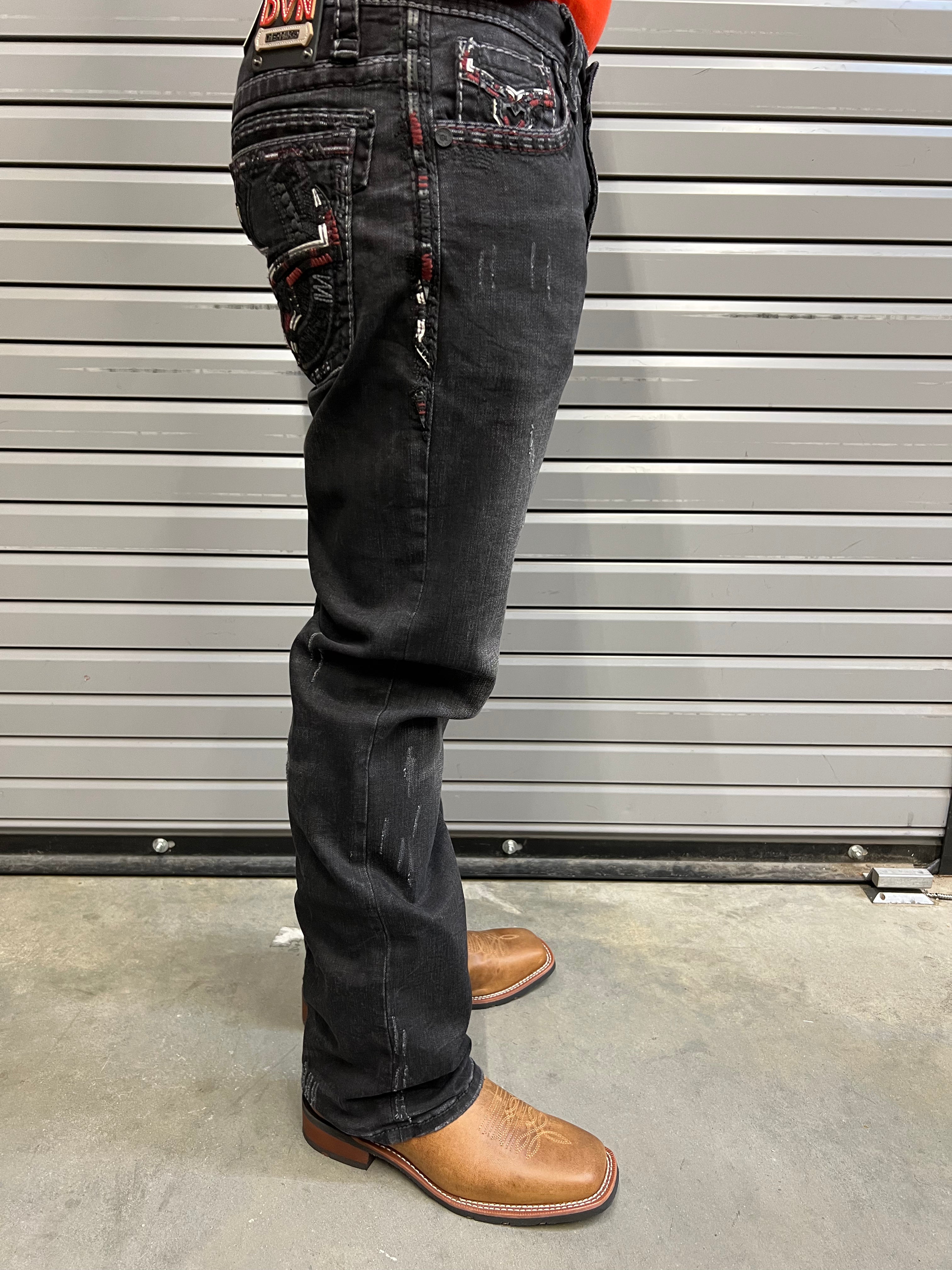 DE NIKO JEANS BLACK FADE - RED STITCH