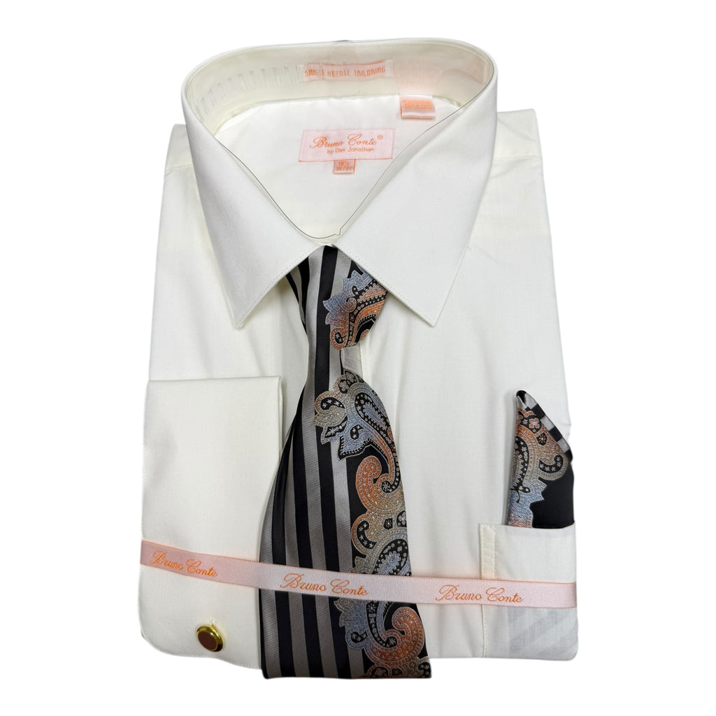 Bruno Conte Dress Shirt for Men with split Design tie