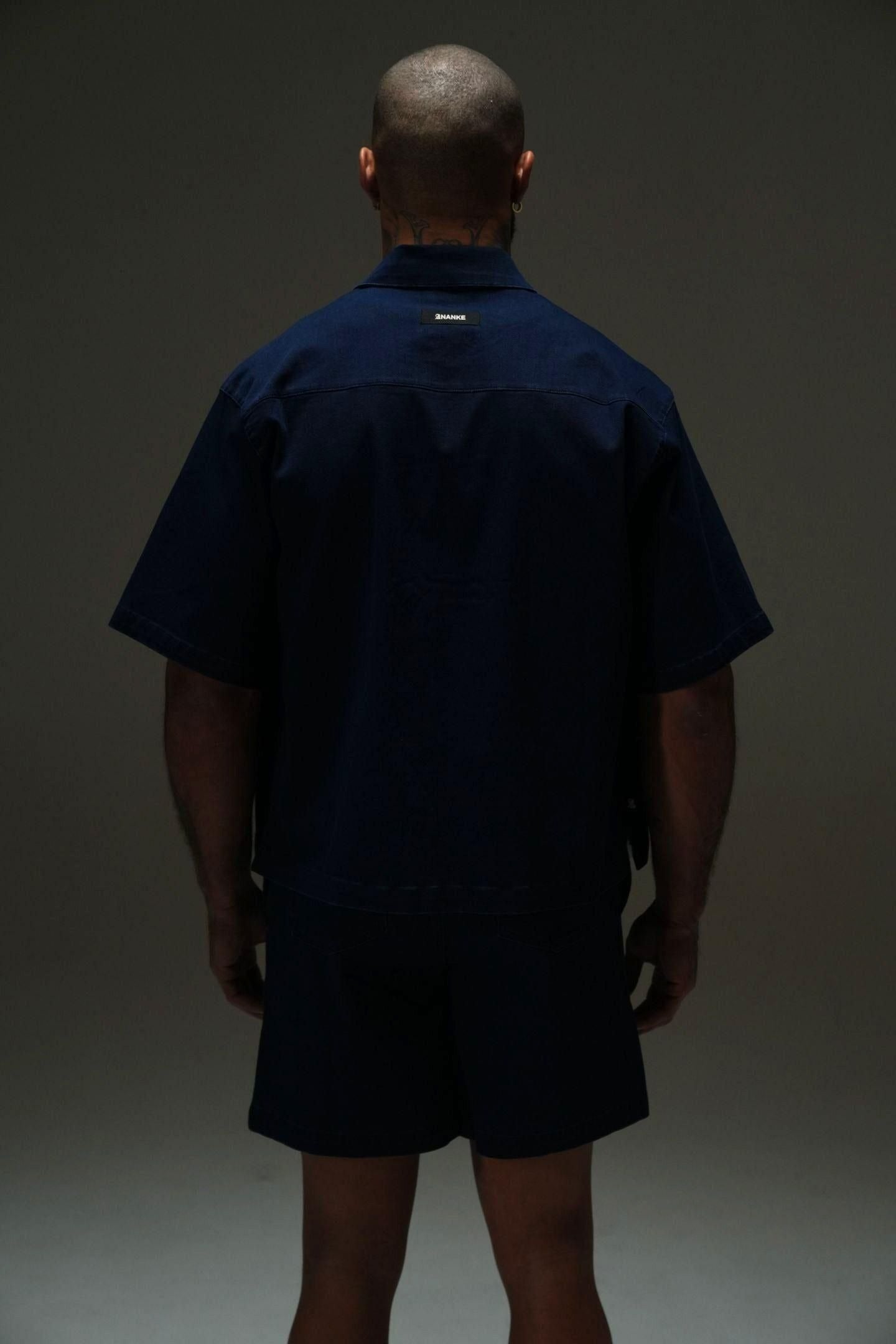 PURPOSE CROPPED CUBAN BUTTON DOWN SHIRT - NAVY