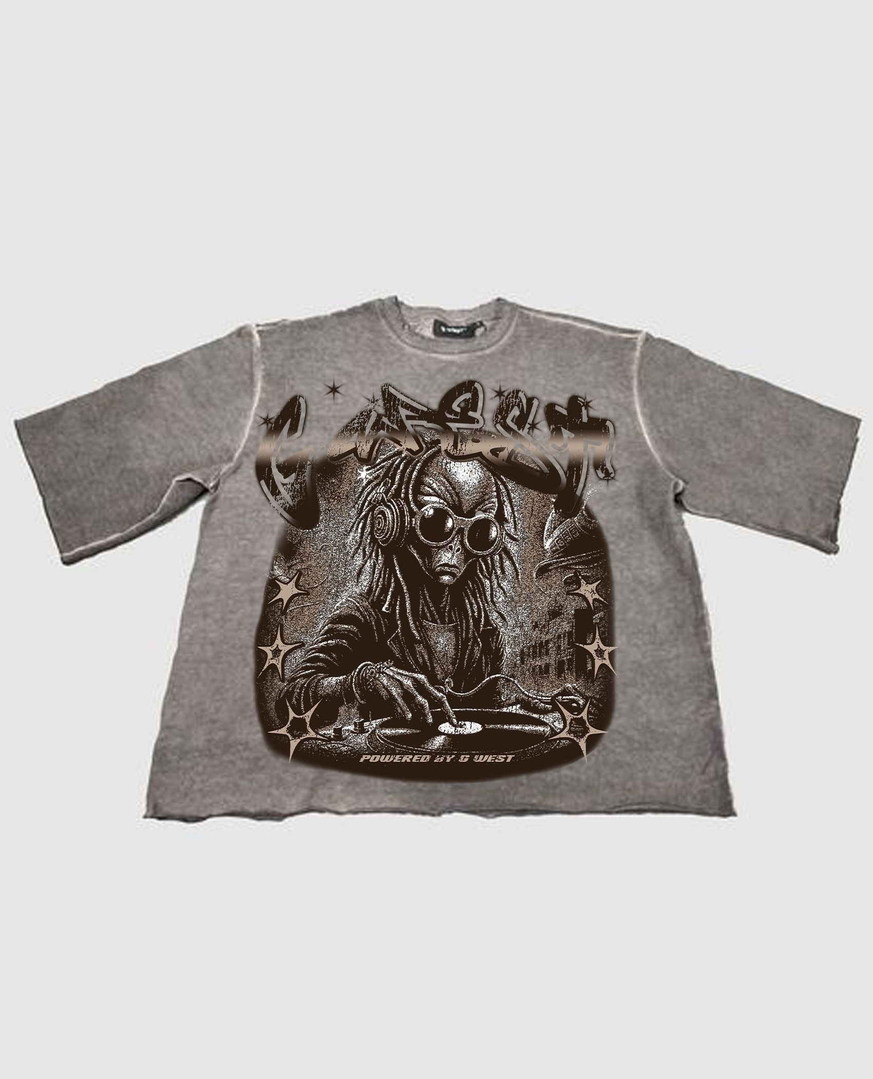 G WEST RHINESTONE 3/4 CROP NO PULSE ,JUST VIBES ACID WASH TEE (RHJMCT349348)