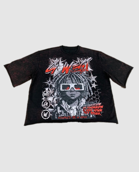 G WEST RHINESTONE URBAN GENESIS 3/4 SLEEVES CROP TEE