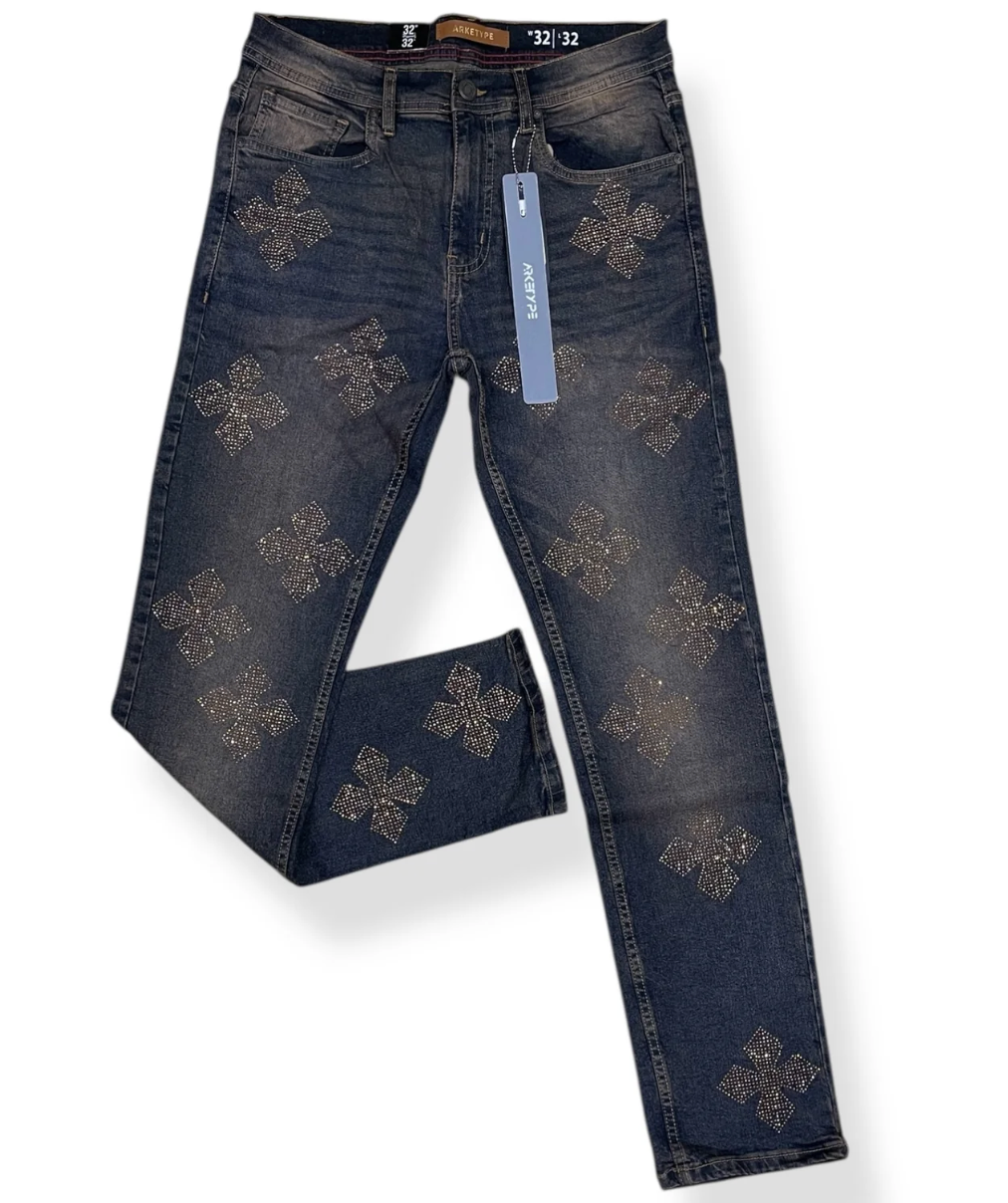 ARKETYPE Rhinestone Slim Straight-Fit Stretch Jeans P553