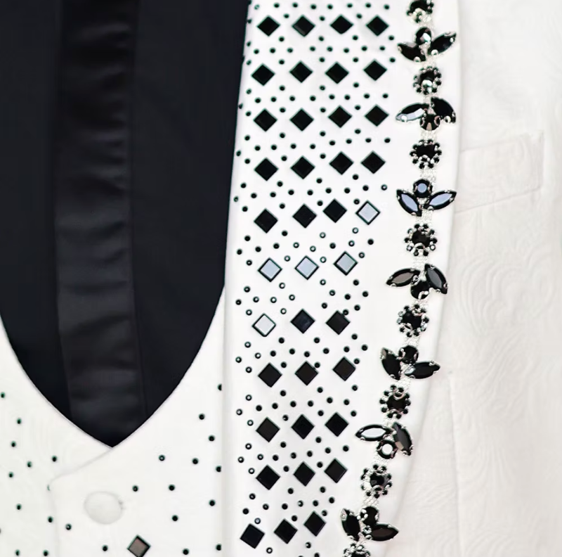 ENZO - MANZINI 3-Piece Slim-Fit Men's Fancy Rhinestone Woven Pattern Suit