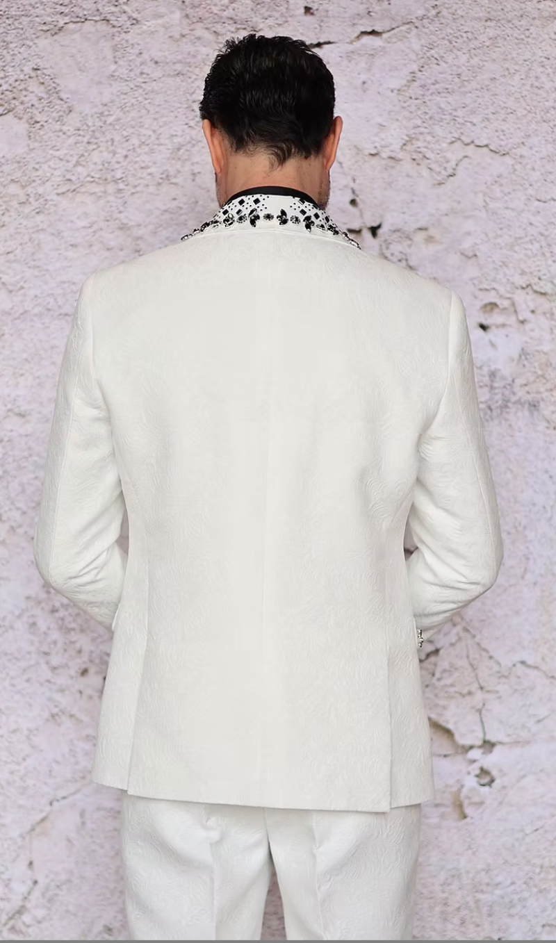 ENZO - MANZINI 3-Piece Slim-Fit Men's Fancy Rhinestone Woven Pattern Suit