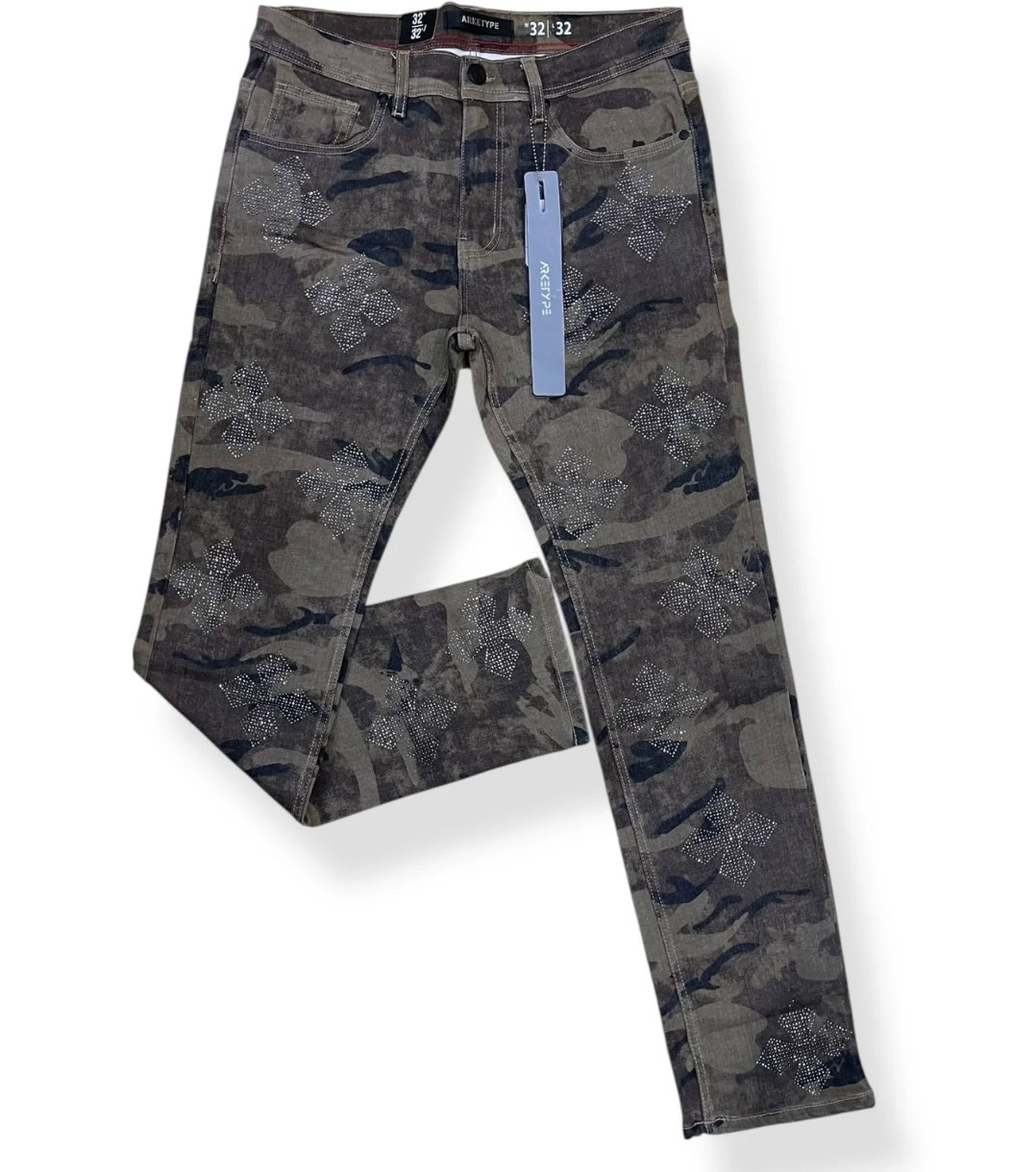 ARKETYPE Rhinestone Slim Straight-Fit Stretch Jeans P553