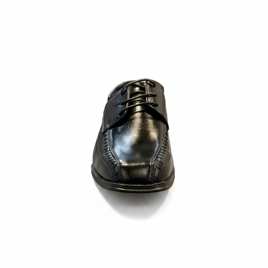 Looking Good Pine Bluff Jerko black leather lace-up dress shoe with stitched detailing for formal business wear.