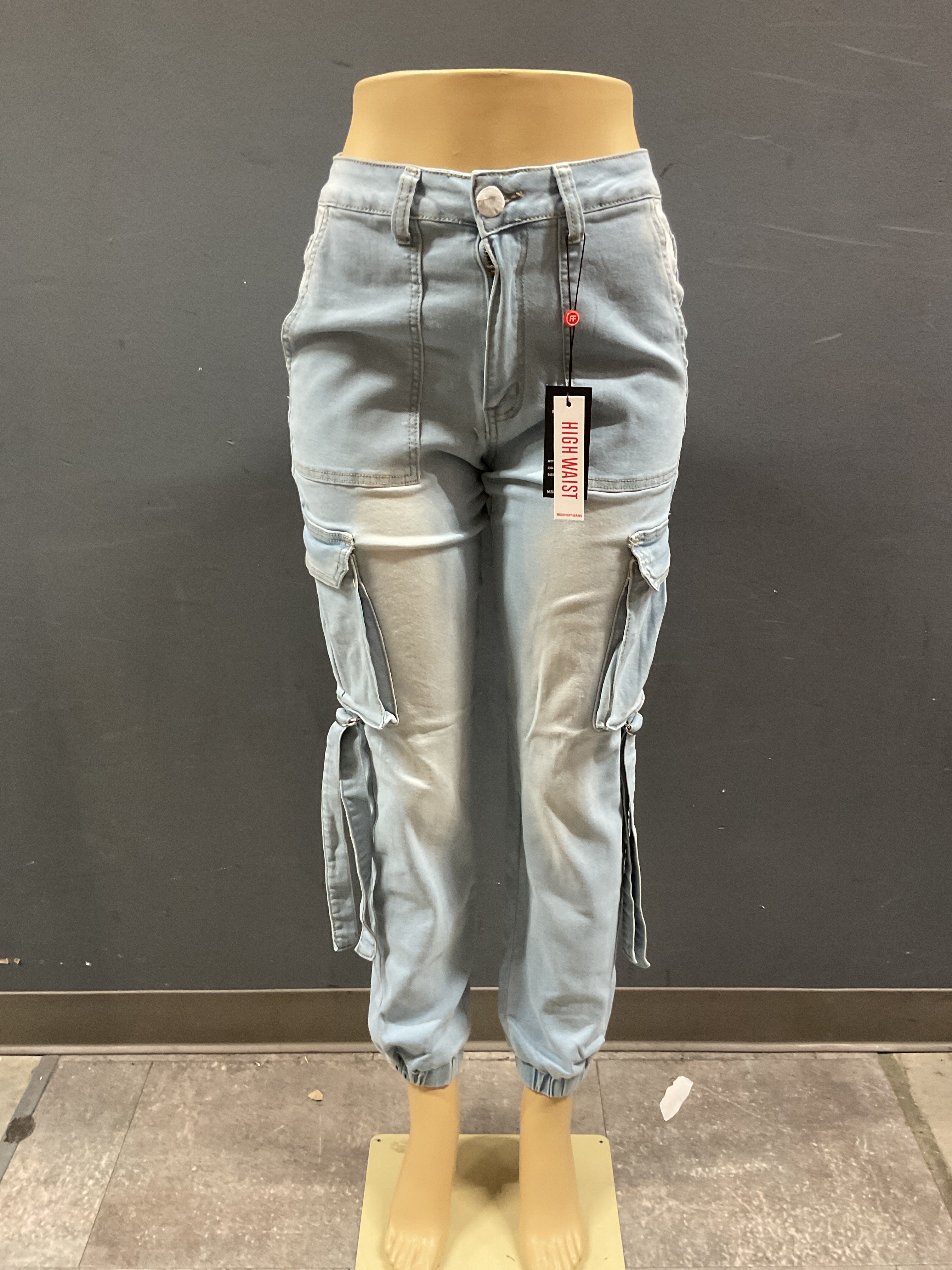 Redfox Light Wash Cargo Denim Joggers