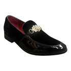 Velvet, patent leather shoe with Gold buckle