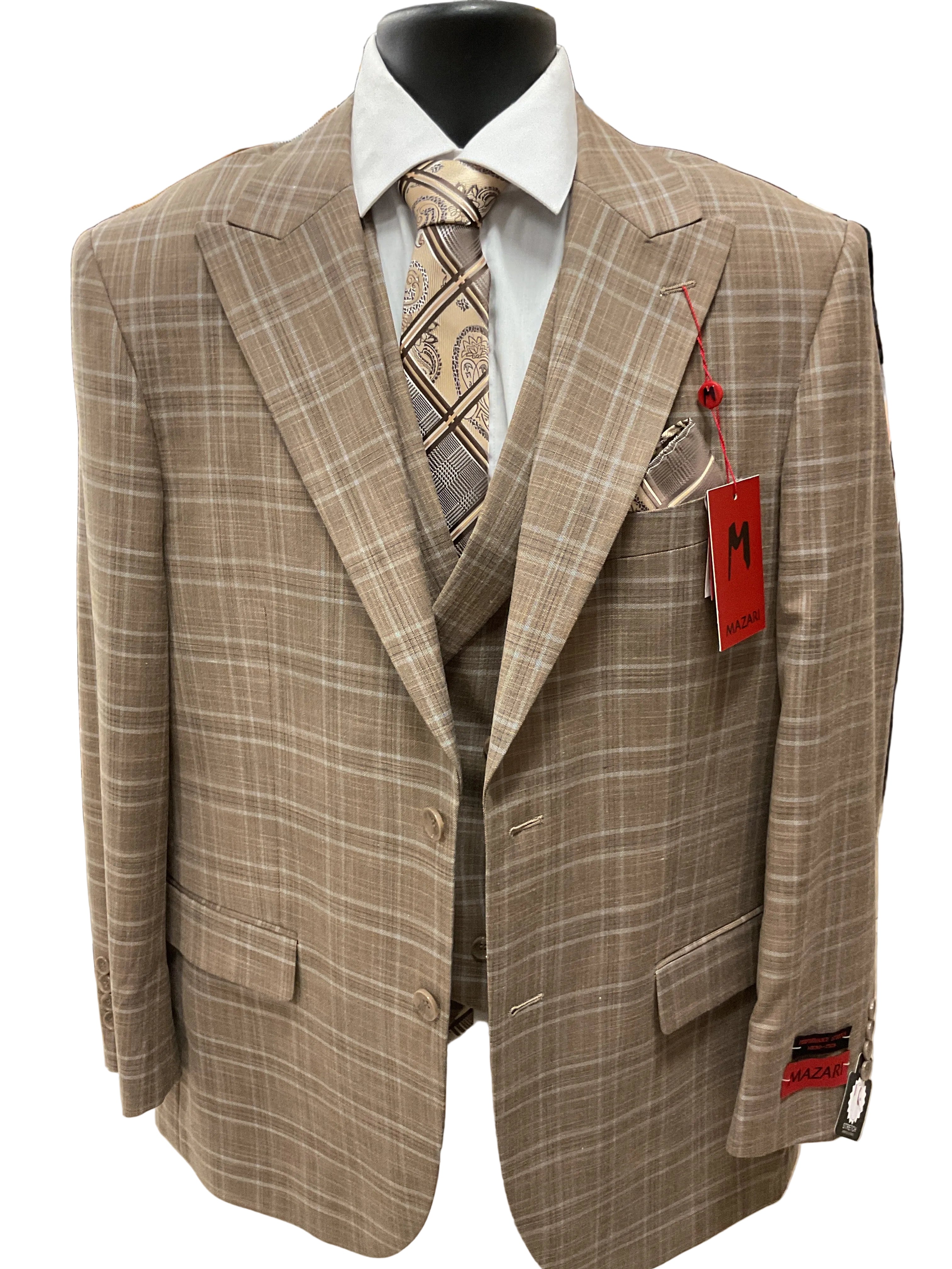 Mazari Mocha Plaid suit with vest
