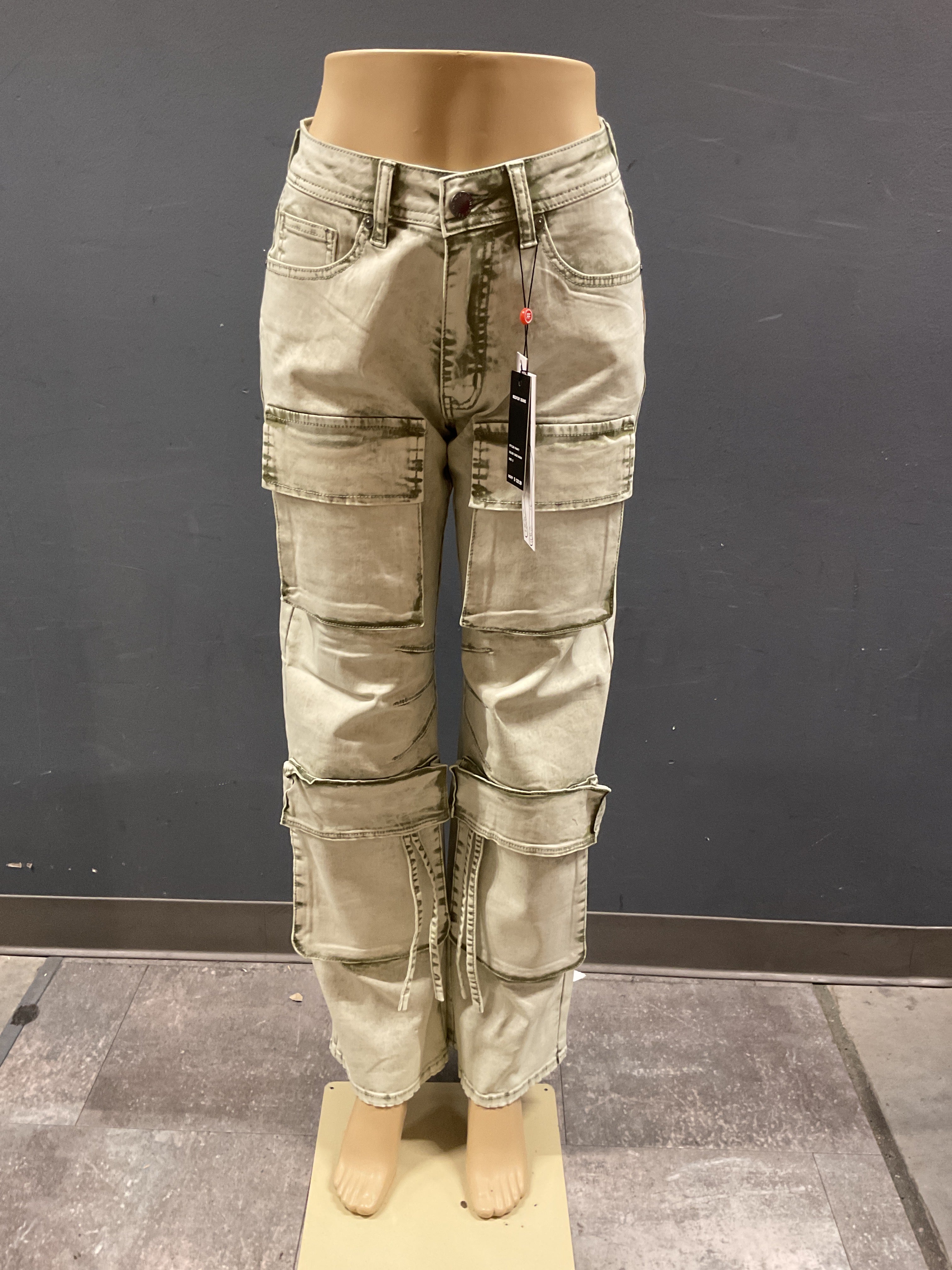 Redfox Olive Baggy Stacked Pants
