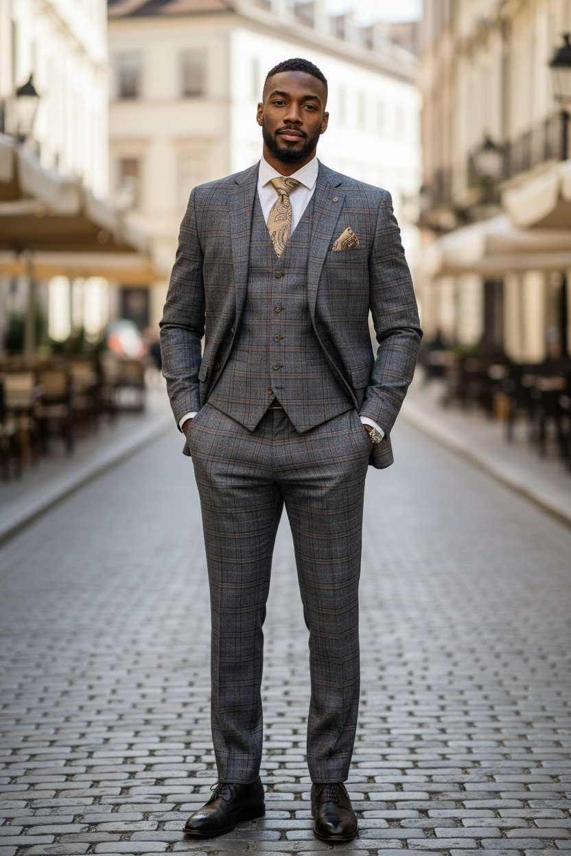 Vitali 3 pc suit(M2342-NP ) in Charcoal and Grey colorway