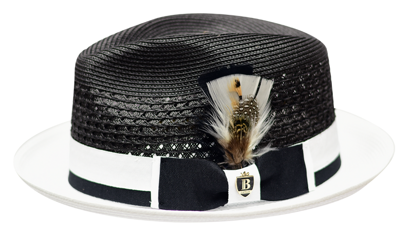 Belvedere Collection 2-Tone Straw Fedora Hat Snap Brim by Bruno Capelo
