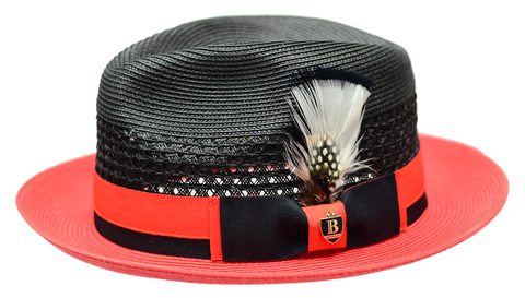 Belvedere Collection 2-Tone Straw Fedora Hat Snap Brim by Bruno Capelo