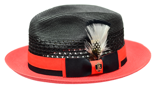 Belvedere Collection 2-Tone Straw Fedora Hat Snap Brim by Bruno Capelo