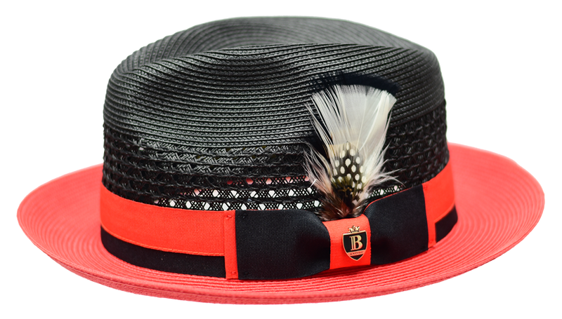 Belvedere Collection 2-Tone Straw Fedora Hat Snap Brim by Bruno Capelo