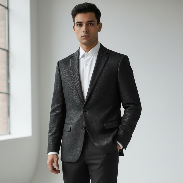 Black Jacquard blazer for men