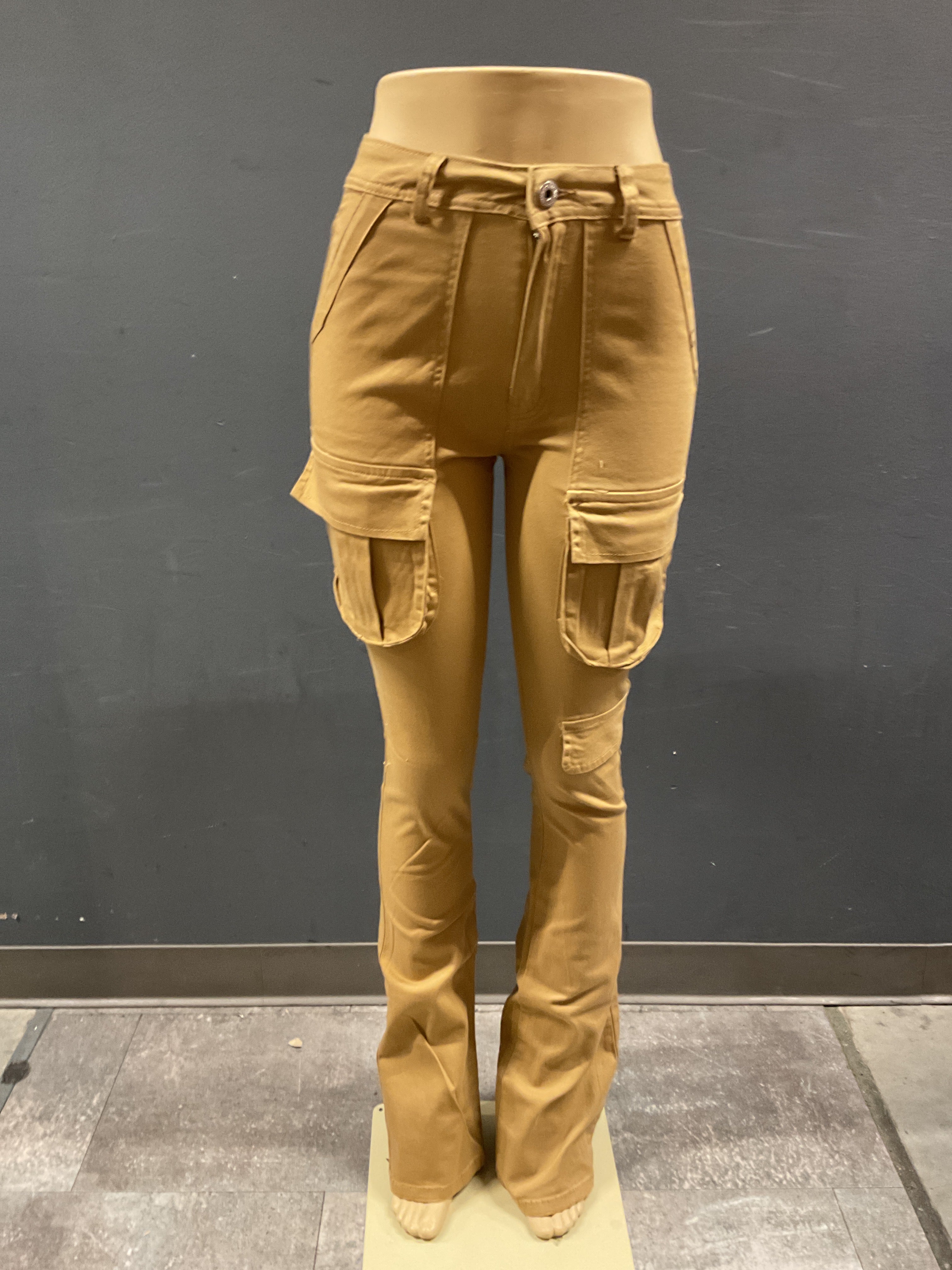Redfox Khaki Cargo Stacked Pants