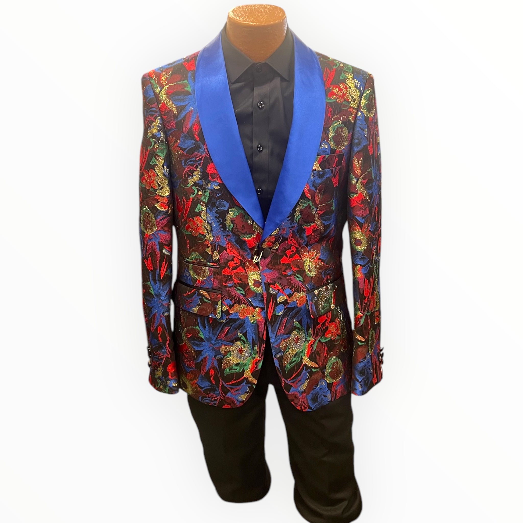INSERCH slim fit Blazer with Royal blue lapel