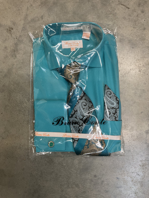 Bruno Conte Teal Dress Shirt for Men
