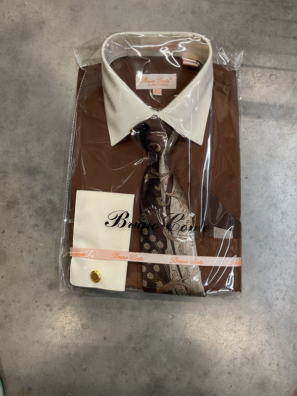 Bruno Conte Brown Dress Shirt for Men