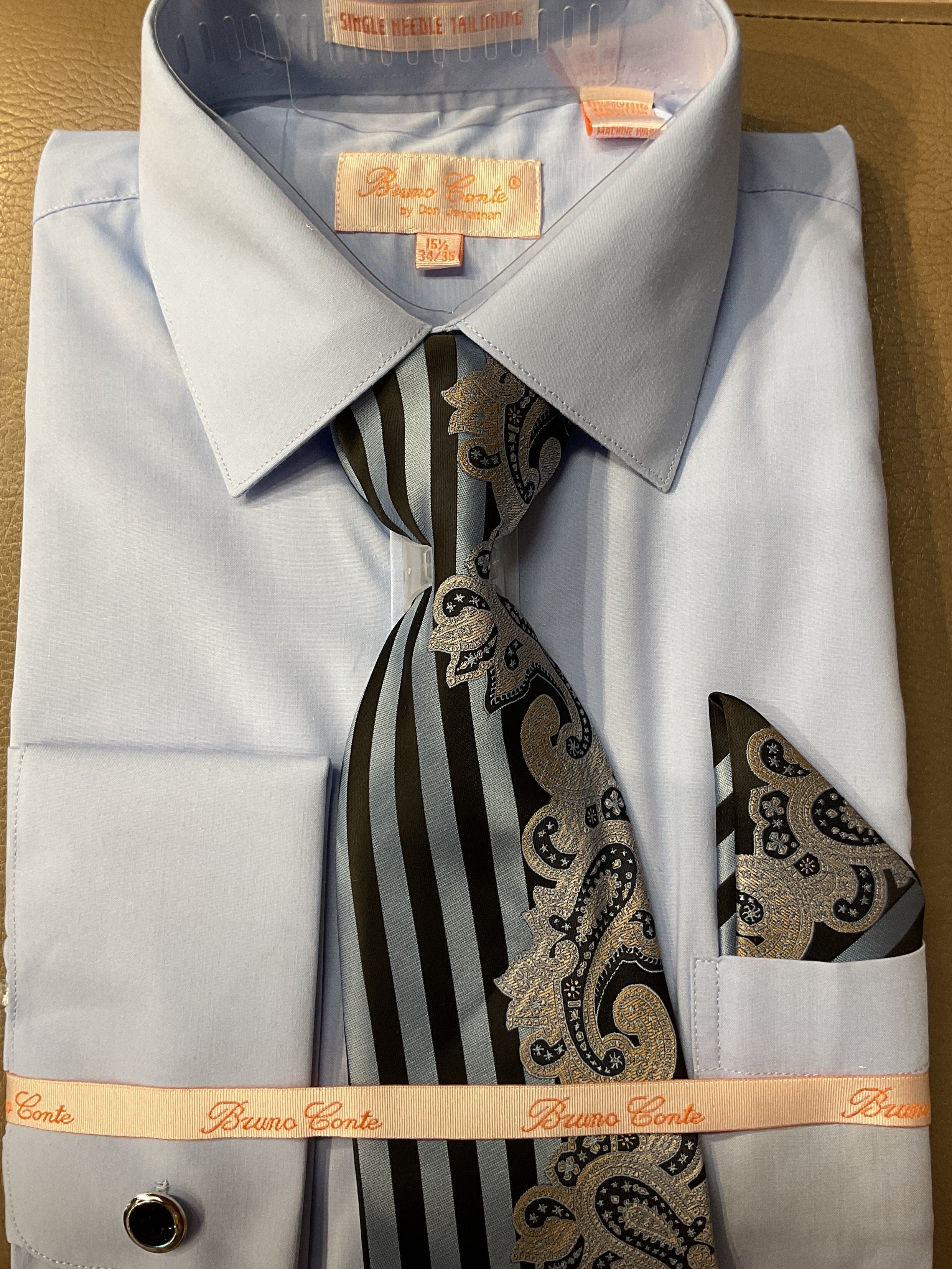 Bruno Conte Dress Shirt for Men with split design tie