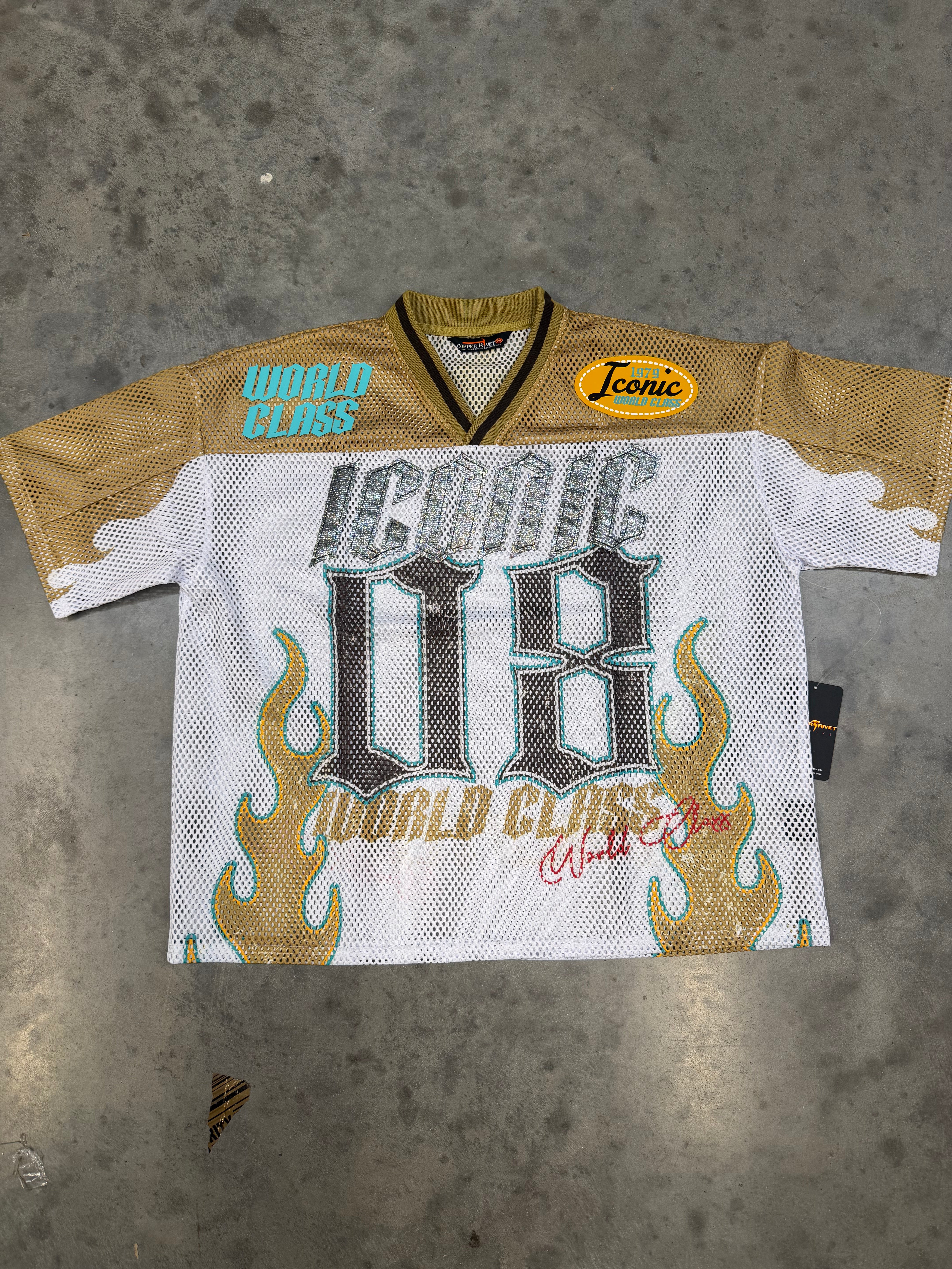 Copper Rivet Cropped White Iconic Mesh Top