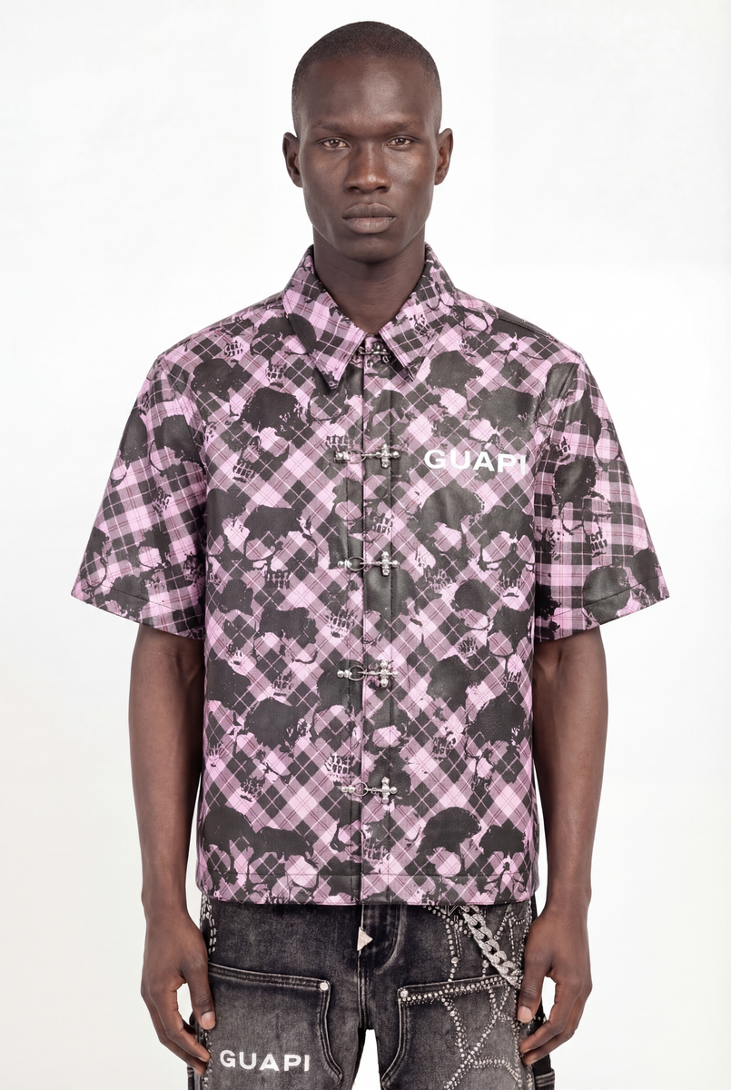 GUAPI ROSE-SKULL-PLAID-LEATHER-SHIRT