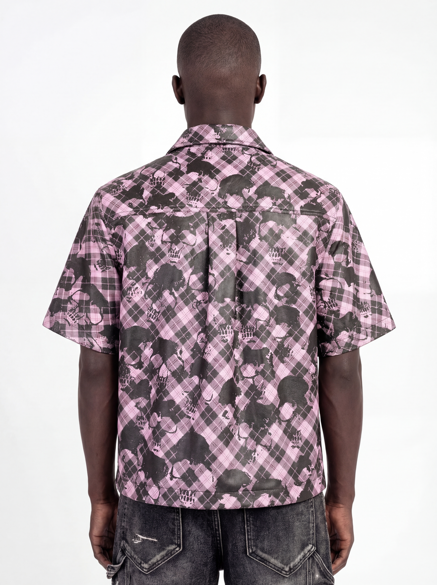 GUAPI ROSE-SKULL-PLAID-LEATHER-SHIRT