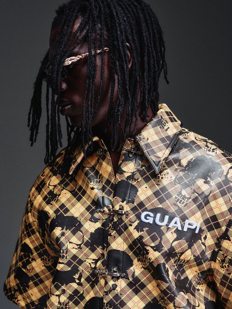 Guapi Skull Plaid Leather Shirt