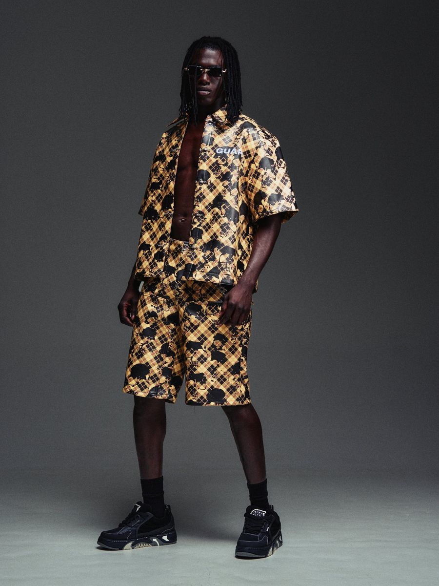 Guapi Skull Plaid Leather Shirt