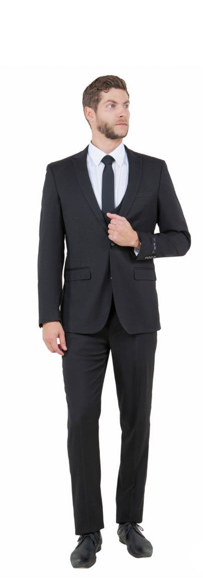 Men's Ultra Slim-Fit 3pc Suit w/ Expandable Waistband by TAZZIO [M255US]