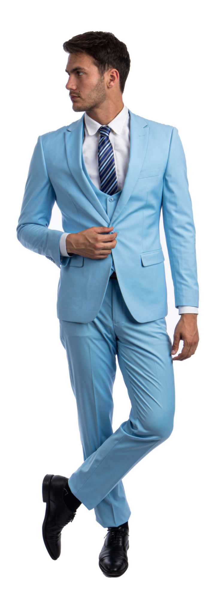 Men's Ultra Slim-Fit 3pc Suit w/ Expandable Waistband by TAZZIO [M255US]