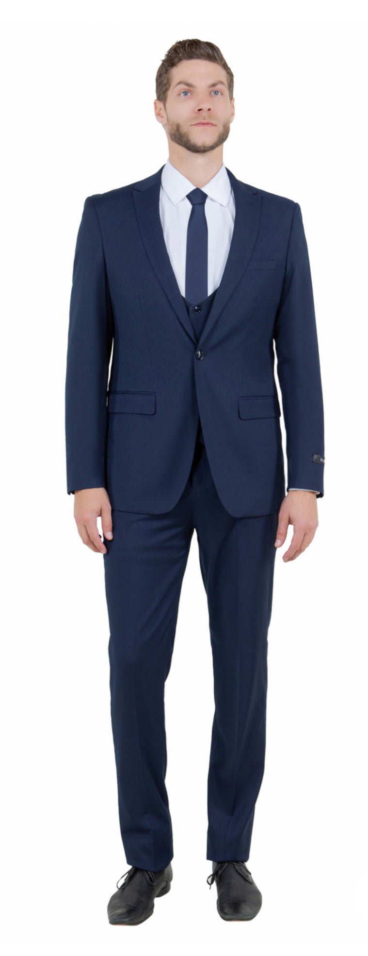Men's Ultra Slim-Fit 3pc Suit w/ Expandable Waistband by TAZZIO [M255US]