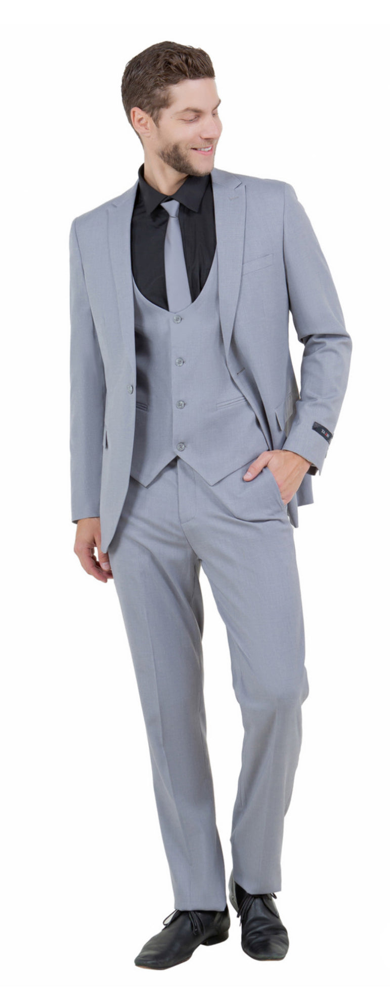 Men's Ultra Slim-Fit 3pc Suit w/ Expandable Waistband by TAZZIO [M255US]
