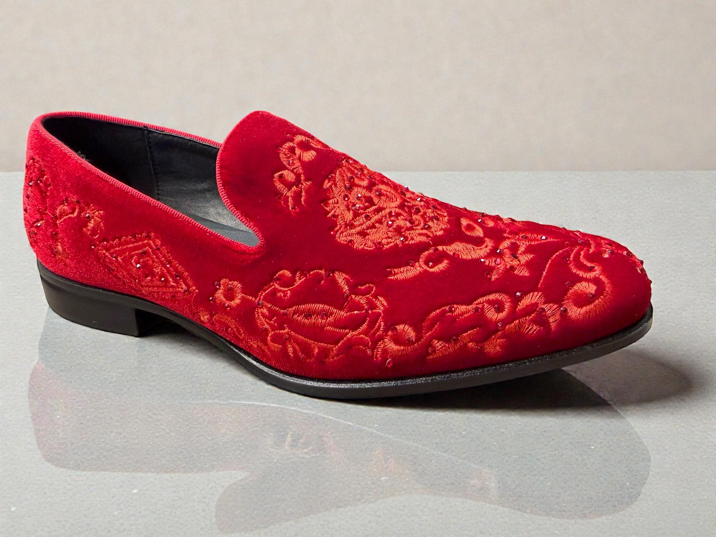 mens red velvet dress shoes JITAI Men's Velvet Loafers Dress Wedding Party Prom Shoes for Men Red Size 9