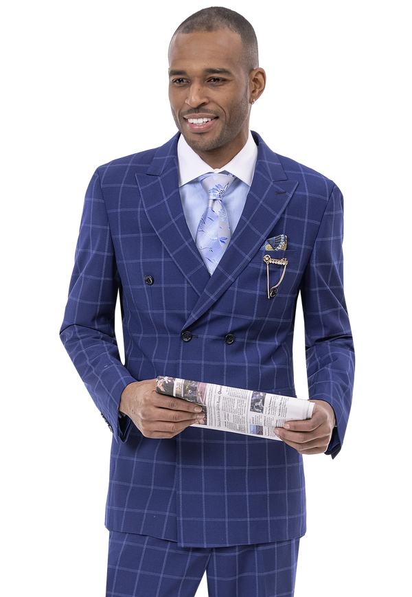 DOUBLE BREASTED Navy plaid Fashion suit by EJ Samuel SUITS