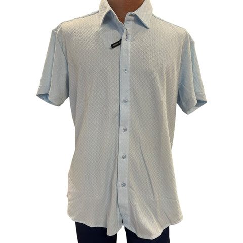 Diamond Weave Button-Up Short Sleeve Shirt by Bespoke
