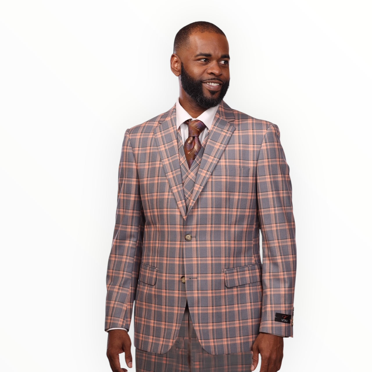 Men's 3 pc Modern fit suit in Grey plaid [M9512]