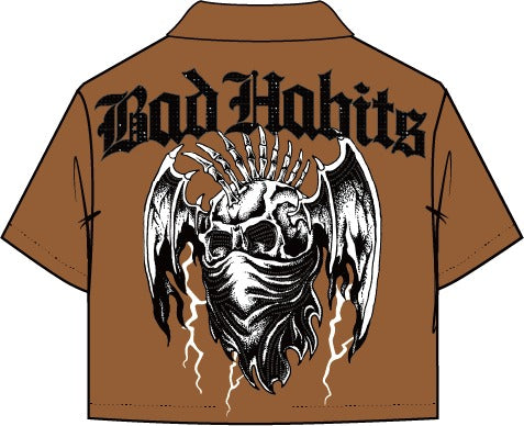 BAD HABITS CROPPED TWILL SHIRT (RK1481732)by Roku