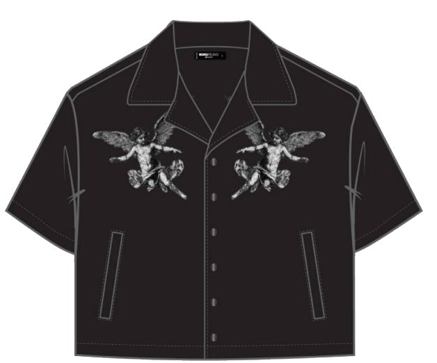 ROKU STUDIO FROM HEAVEN CROPPED PREMIUM TWILL SHIRT WITH RHINESTONE DETAILS (RK1481734)