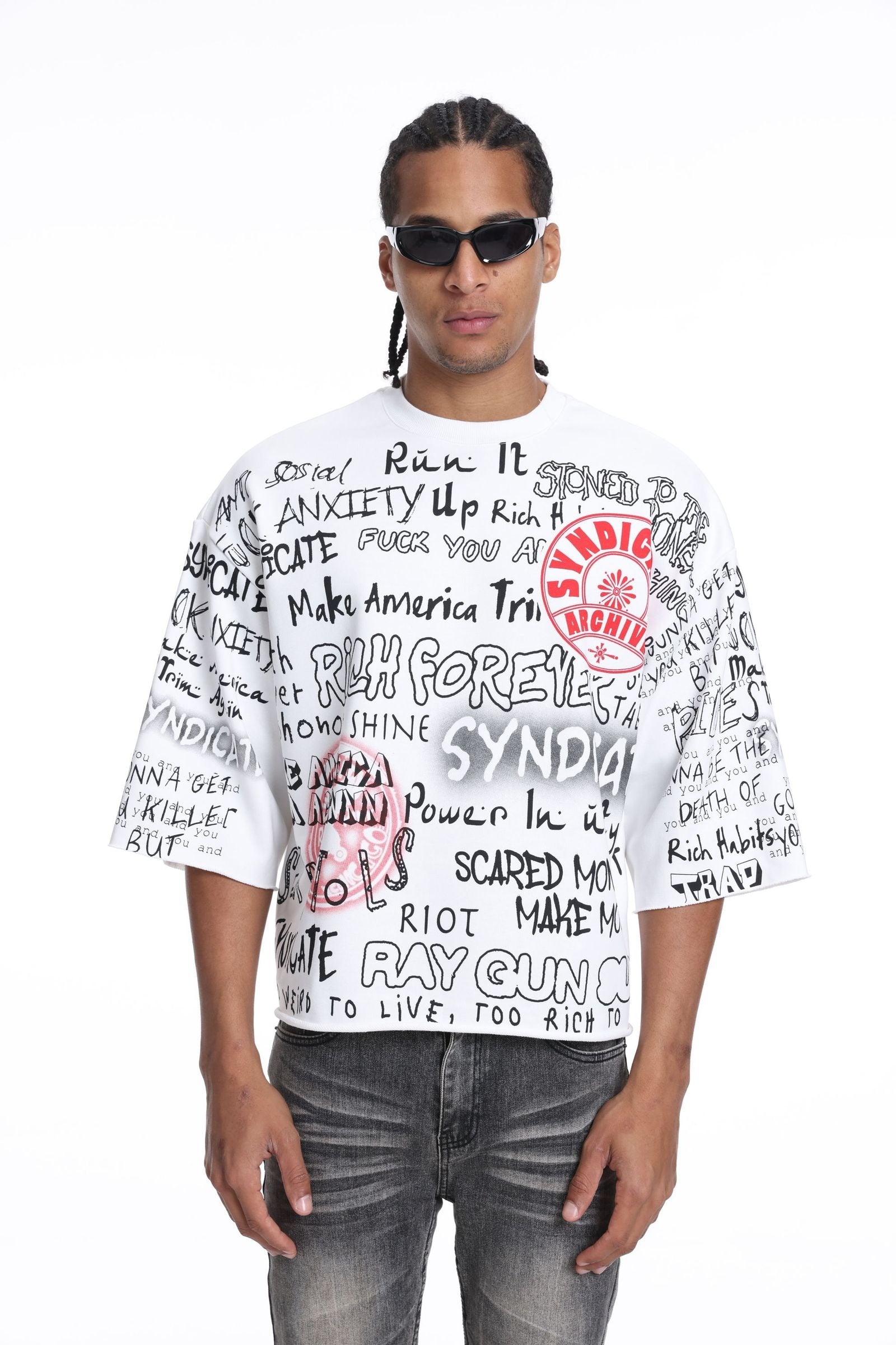 Syndicate crop tee white and red for men