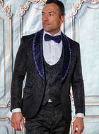 ENZO - MANZINI 3-Piece Slim-Fit Men's Fancy Rhinestone Woven Pattern Suit