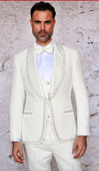 SOFIA- MANZINI 3-Piece Slim-Fit Men's Fancy Rhinestone Woven Pattern Suit
